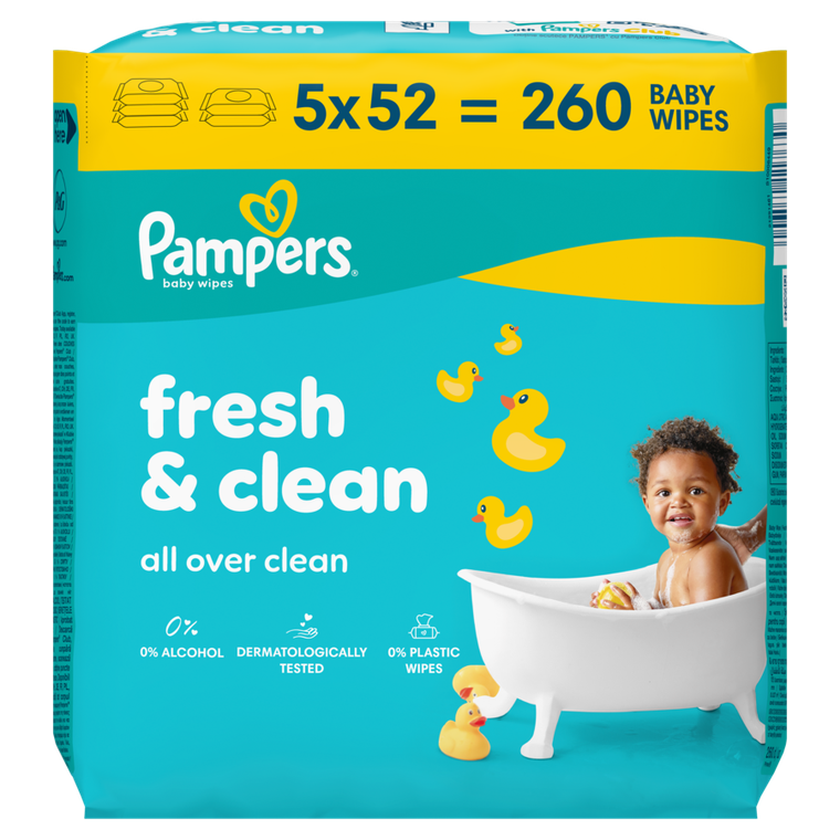 Pampers, Fresh Clean, chusteczki nawilżane dla dzieci, 5-52 szt.