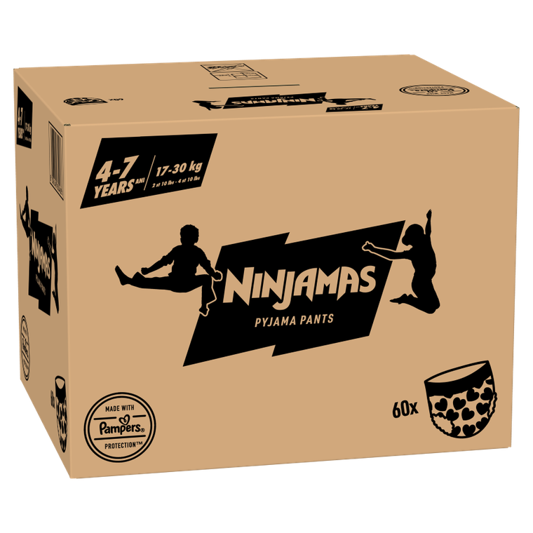 Pampers, Ninjamas, Serduszka, chłonna bielizna na noc, rozmiar 4-7 lat, 17-30 kg, 60 szt.
