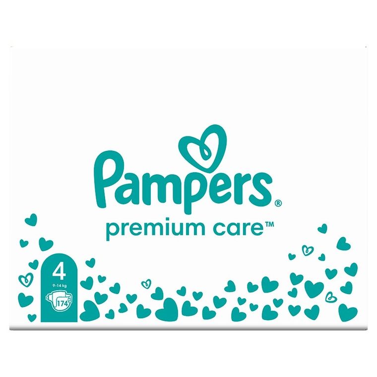 Pampers, Premium Care, pieluchy jednorazowe, rozmiar 4, 9-14 kg, 174 szt.