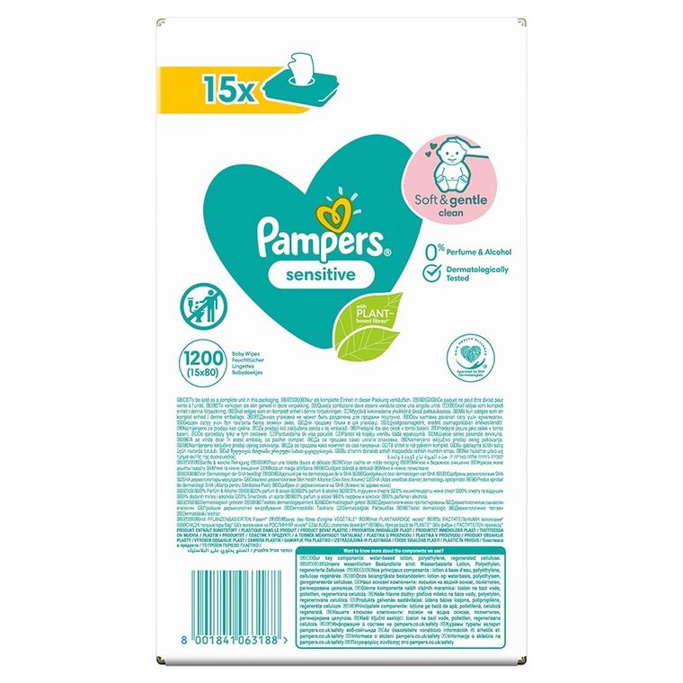 Pampers, Sensitive, chusteczki nawilżane, 15-80 szt.