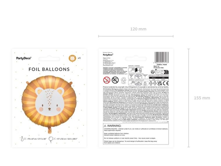 PartyDeco, balon foliowy, lew, 70-67 cm