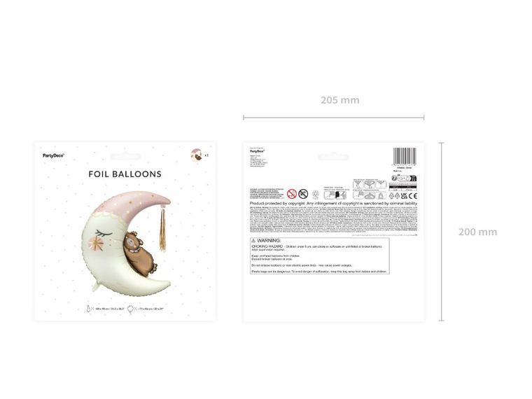 PartyDeco, balon foliowy, miś na księżycu, 80-98 cm