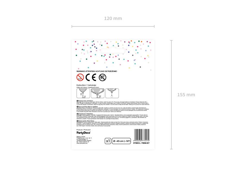 PartyDeco, balon foliowy, serce, 45 cm, czerwony