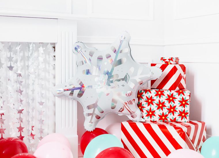 PartyDeco, balon foliowy Śnieżynka, 64-66 cm, holograficzny, 1 szt.