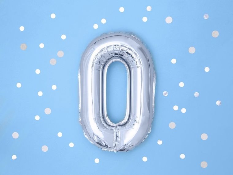 PartyDeco, balon foliowy, w kształcie cyfry 0,srebrny, 35 cm