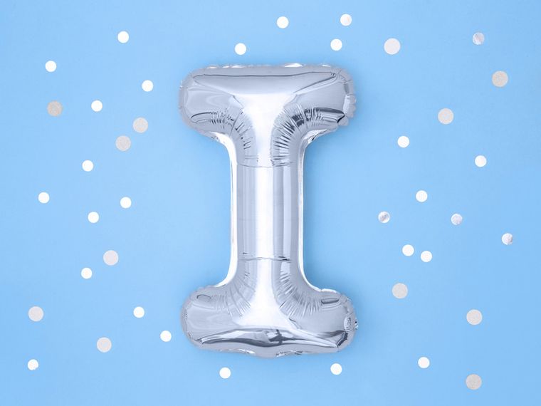 PartyDeco, balon foliowy, w kształcie litery I, srebrny, 35 cm