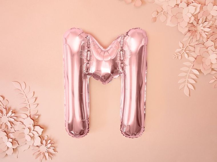 PartyDeco, balon foliowy, w kształcie litery M, 35 cm, różowe złoto