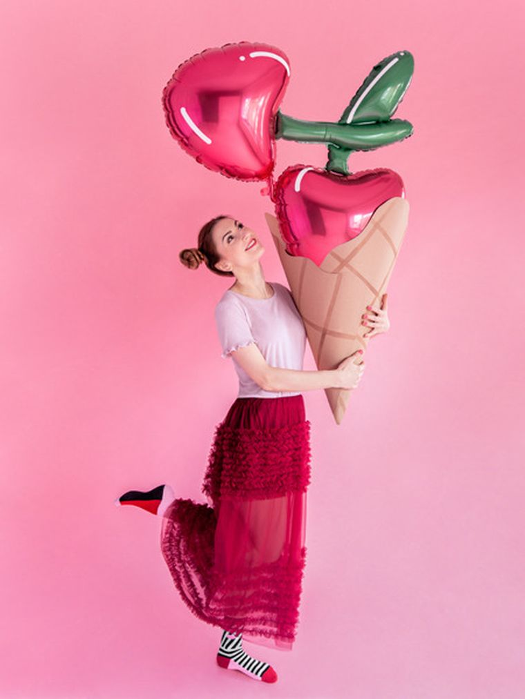 PartyDeco, balon foliowy, Wiśnie, 88-73 cm