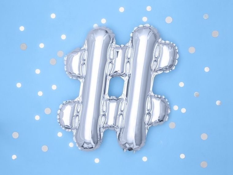 PartyDeco, balon foliowy, znak #, 35 cm, srebrny