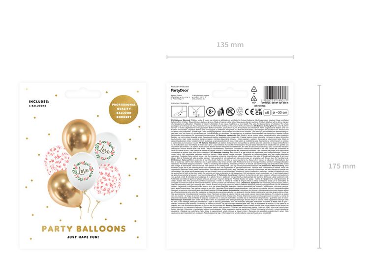 PartyDeco, balony 30 cm, Love, mix, 6 szt.