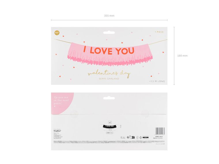 PartyDeco, baner I Love You, 150-30 cm, mix, 1 szt.