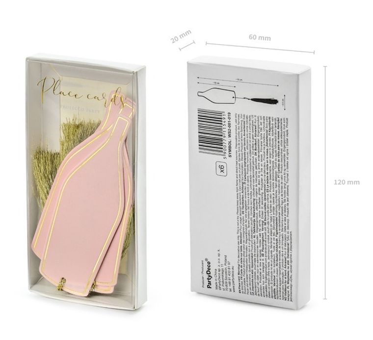 PartyDeco, Bubbly Bar Party, wizytówki na stół, butelki, różowe złoto, 6 szt.