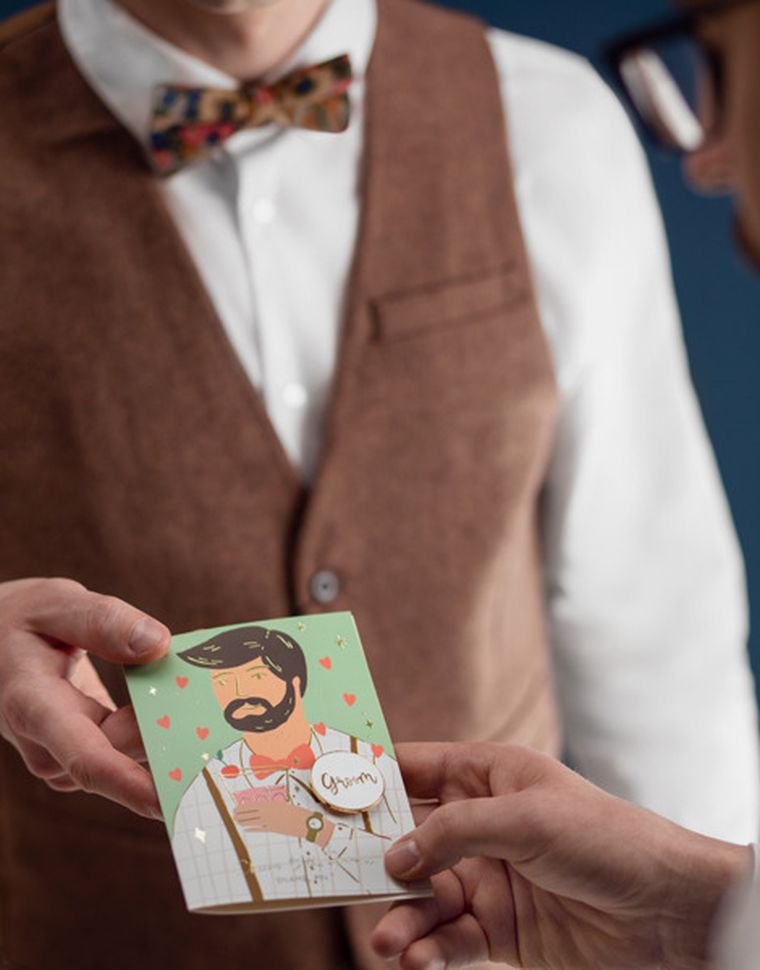 PartyDeco, kartka z pinem Groom, 10.5-15 cm, 1 szt.