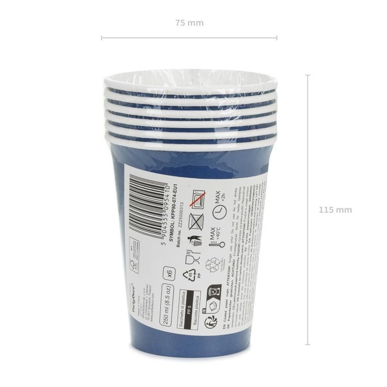 PartyDeco, kubeczki papierowe, granatowy, 250 ml, 6 szt.