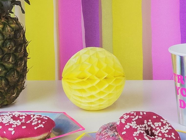 PartyDeco, kula bibułowa, żółta, 10 cm