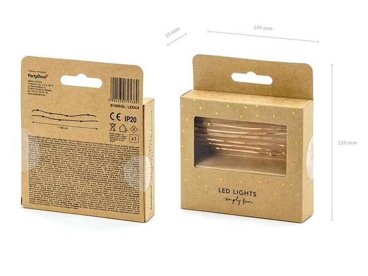 PartyDeco, lampki dekoracyjne led, miedziany, 1, 90m