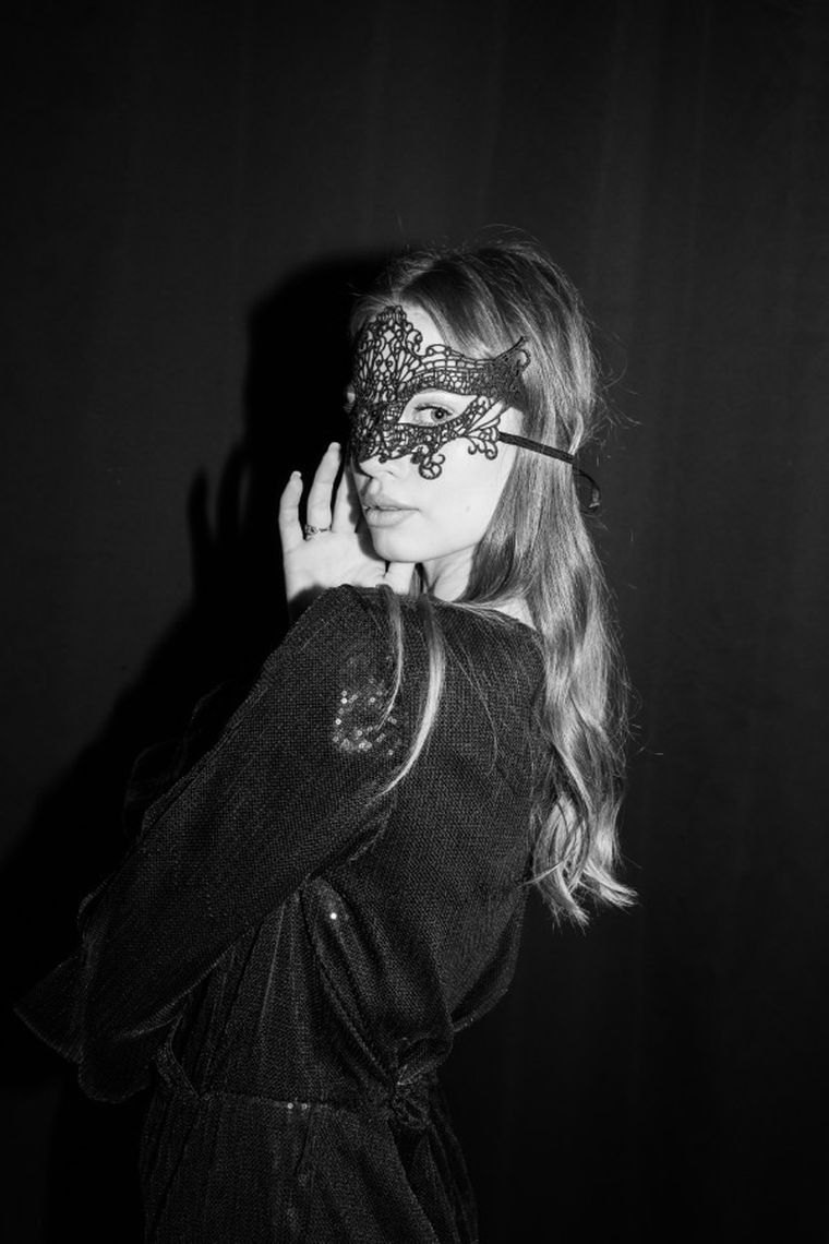 PartyDeco, maska karnawałowa, koronkowa, czarna, 20-11 cm