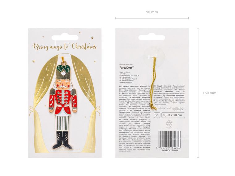 PartyDeco, metalowa zawieszka dekoracyjna Dziadek do orzechów, mix, 3-10 cm, 1 szt.