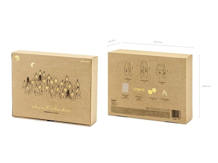 PartyDeco, Naturalne Święta, kalendarz adwentowy, domki, mix