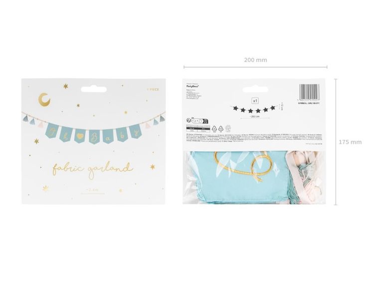 PartyDeco, Oh baby, baner z frędzlami, błękit, 2,5 m