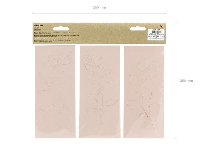 PartyDeco, papierowe gałązki z listkami, pudrowy róż, 9 szt.