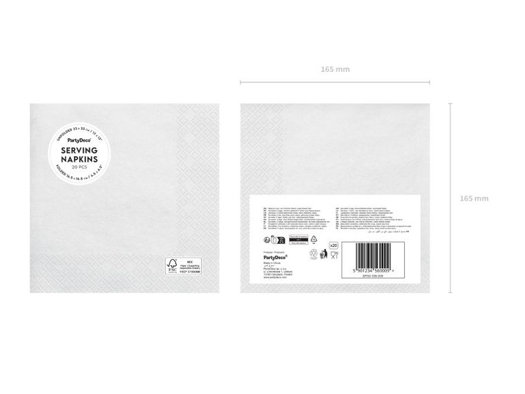 PartyDeco, serwetki papierowe, biały, 33-33 cm, 20 szt.