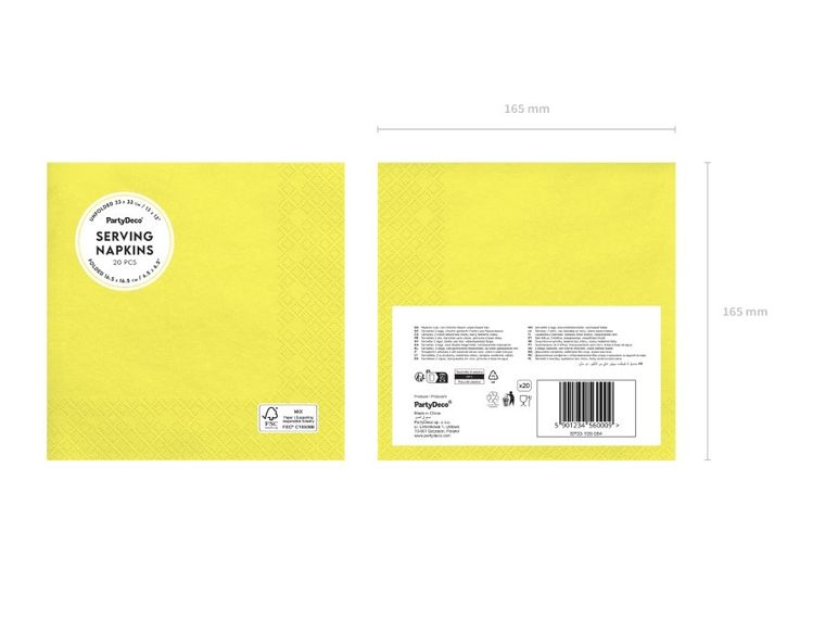 PartyDeco, serwetki papierowe, żółty, 33-33 cm, 20 szt.