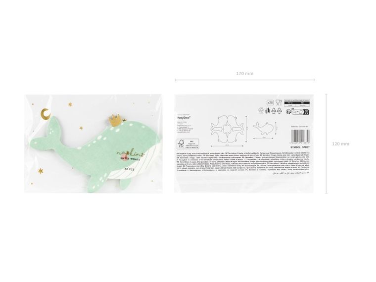 PartyDeco, Serwetki, wieloryb, 16-10 cm, 20 szt.