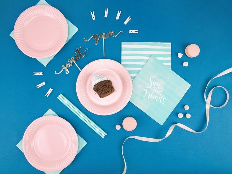 PartyDeco, słomki papierowe, paski, błękitne, 19,5 cm, 10 szt.