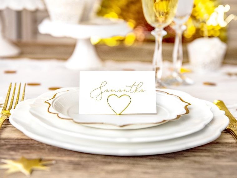 PartyDeco, stojaki na winietki serca, złoty, 2,5 cm, 10 szt.