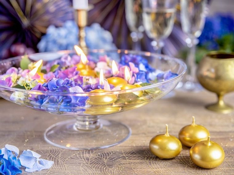 PartyDeco, świeca pływająca metalizowana, złoty, 4 cm, 50 szt.