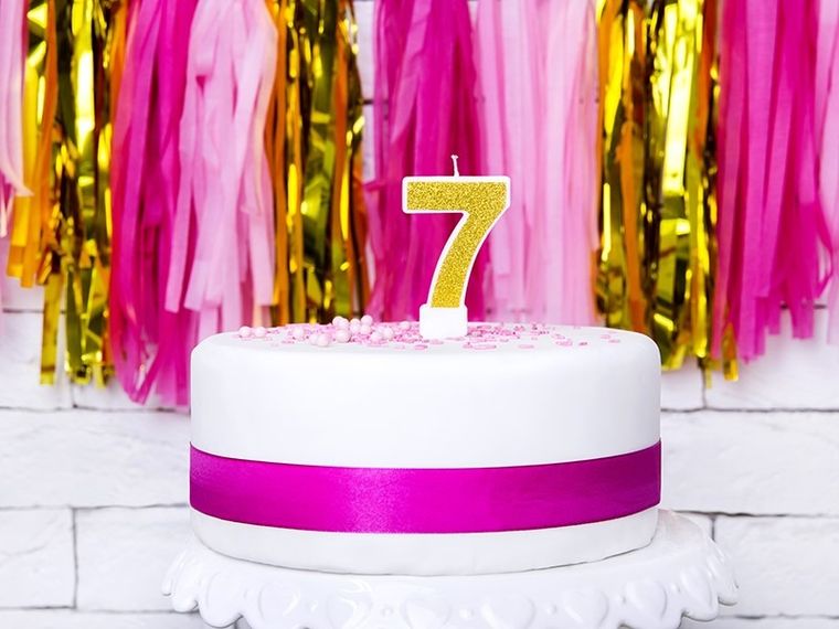 PartyDeco, świeczka urodzinowa, cyferka 7, złoty, 7 cm