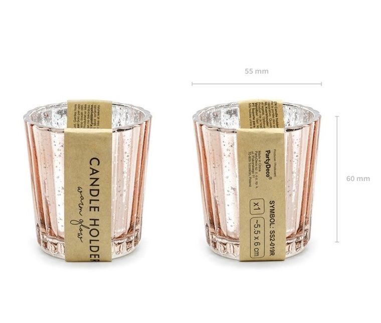 PartyDeco, świecznik, różowe złoto, 6 cm, 4 szt.