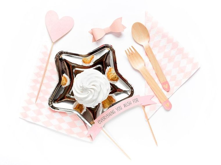 PartyDeco, sztućce drewniane, serca, różowe, 16 cm, 18 szt.