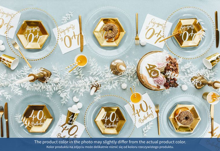 PartyDeco, talerzyki papierowe, 40th Birthday, złote, 20 cm, 6 szt.