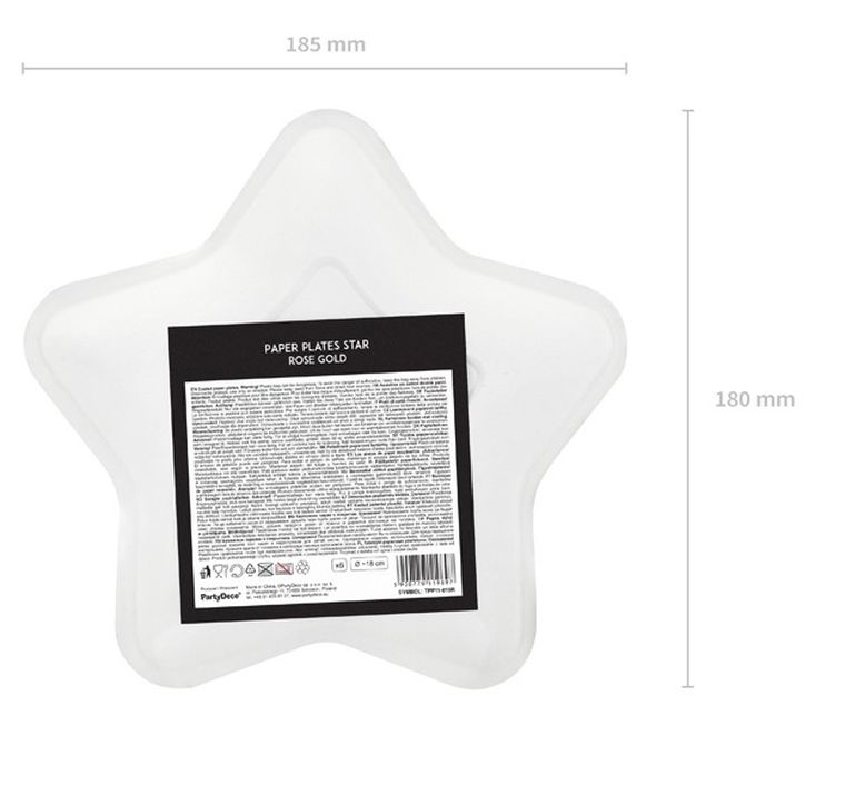 PartyDeco, talerzyki papierowe, gwiazdka, różowe złoto, 18 cm, 6 szt.