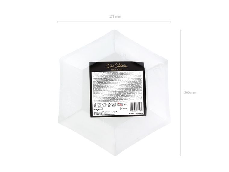 PartyDeco, talerzyki papierowe, Let's Celebrate, czarne, 20 cm, 6 szt.