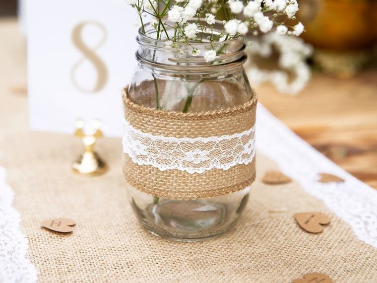 PartyDeco, taśma jutowa z koronką, ozdobna, 5-500 cm