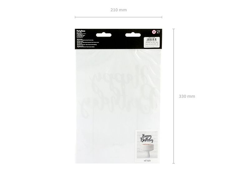 PartyDeco, topper, dekoracja na tort urodzinowy, Happy Birthday, 22,5 cm