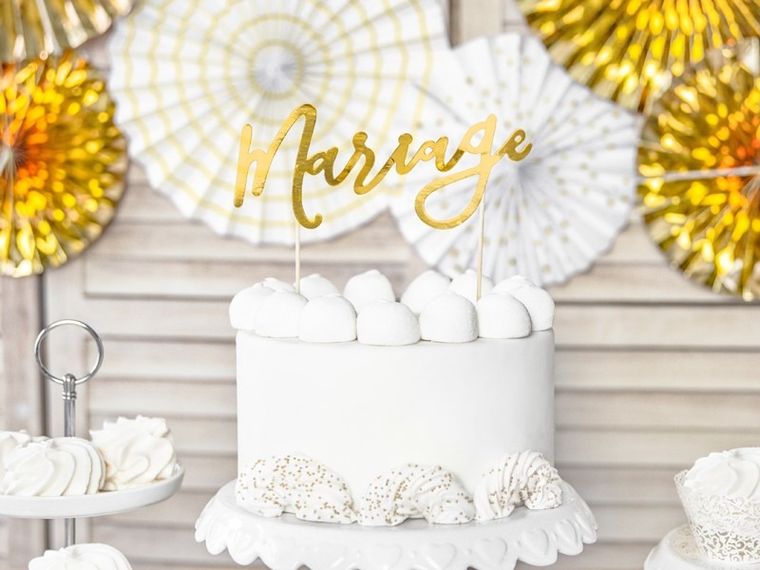 PartyDeco, topper, dekoracja na tort weselny, mariage, złoty, 22,5 cm