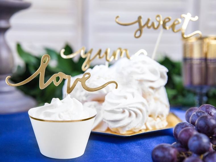 PartyDeco, toppery, dekoracje do muffinek, Love, złoty, 13 cm, 6 szt.