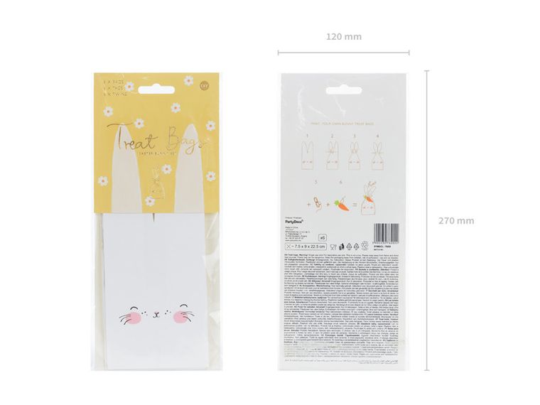 PartyDeco, torebki na słodycze Króliki, mix, 7.5-9-22.5 cm, 6 szt.