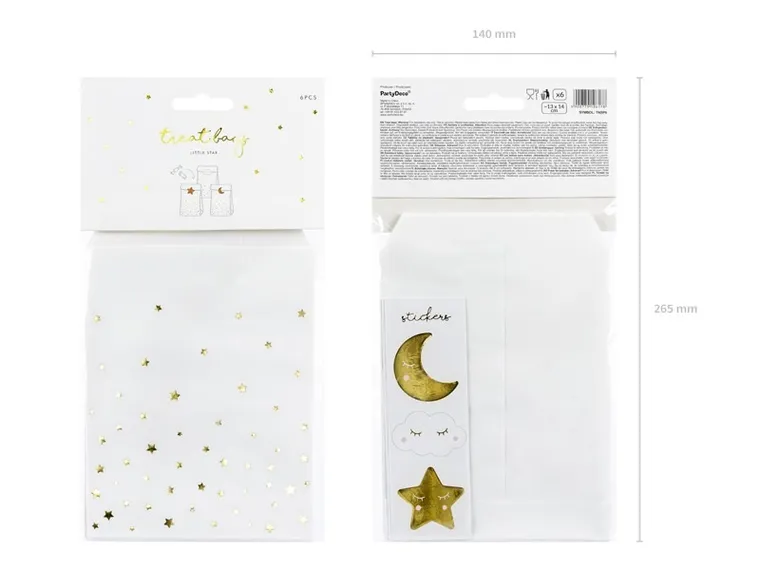 PartyDeco, torebki na słodycze Little Star, 13-14 cm, 6 szt.