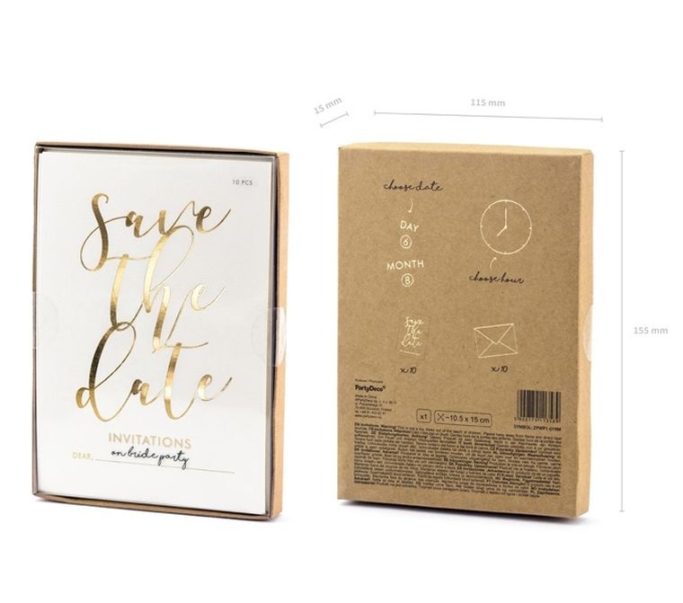 PartyDeco, zaproszenia na wieczór panieński, save the date, białe, 10 szt.