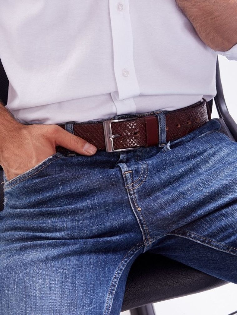 Pasek męski, brązowy, skórzany, Rovicky