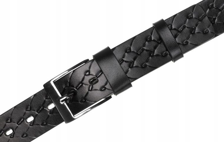 Pasek męski, czarny, skórzany, Peterson