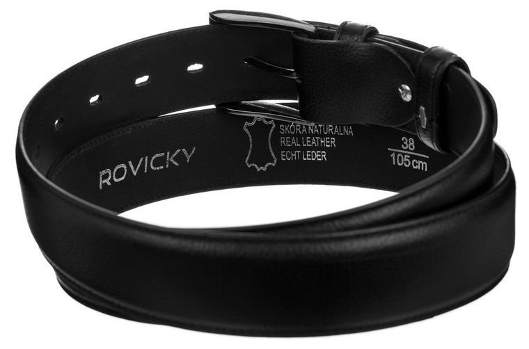 Pasek męski, czarny, skórzany, Rovicky