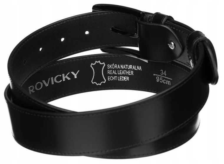 Pasek męski, czarny, skórzany, Rovicky