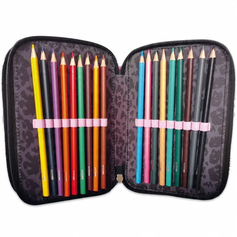 Paso, Myszka Minnie, piórnik rozkładany, potrójny, z wyposażeniem, szaro-różowy, Panterka