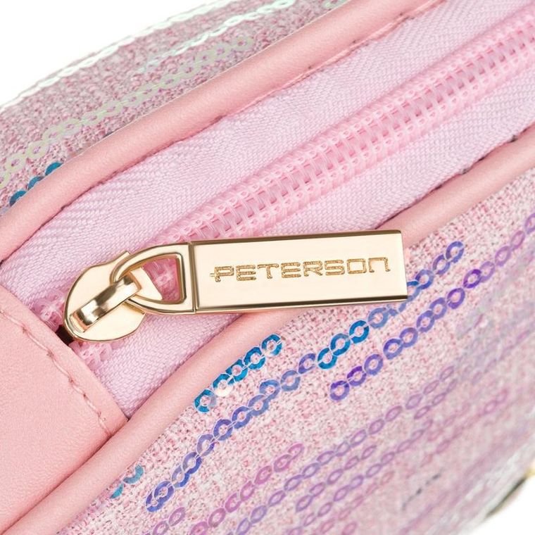 Peterson, kosmetyczka, 1-komorowa, cekinowa, różowa